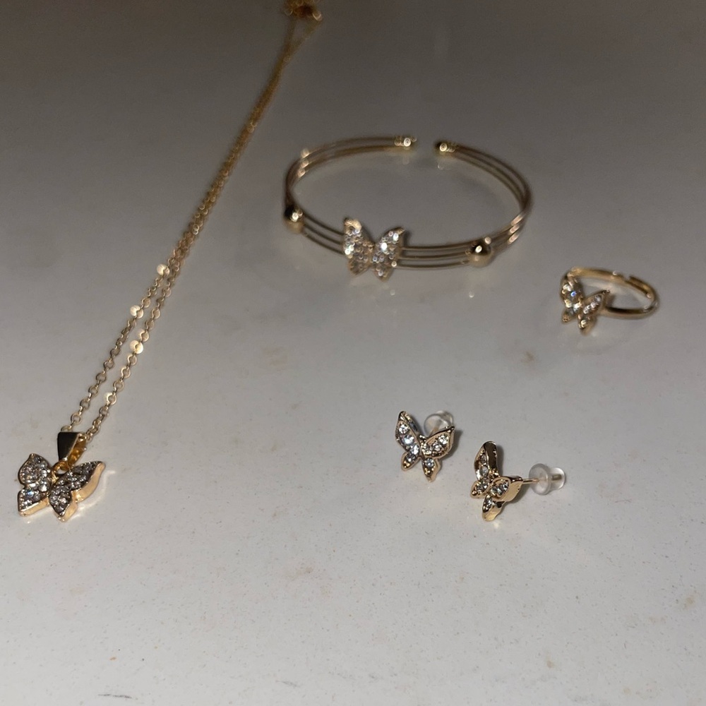 Butterfly necklace, bracelet, earrings